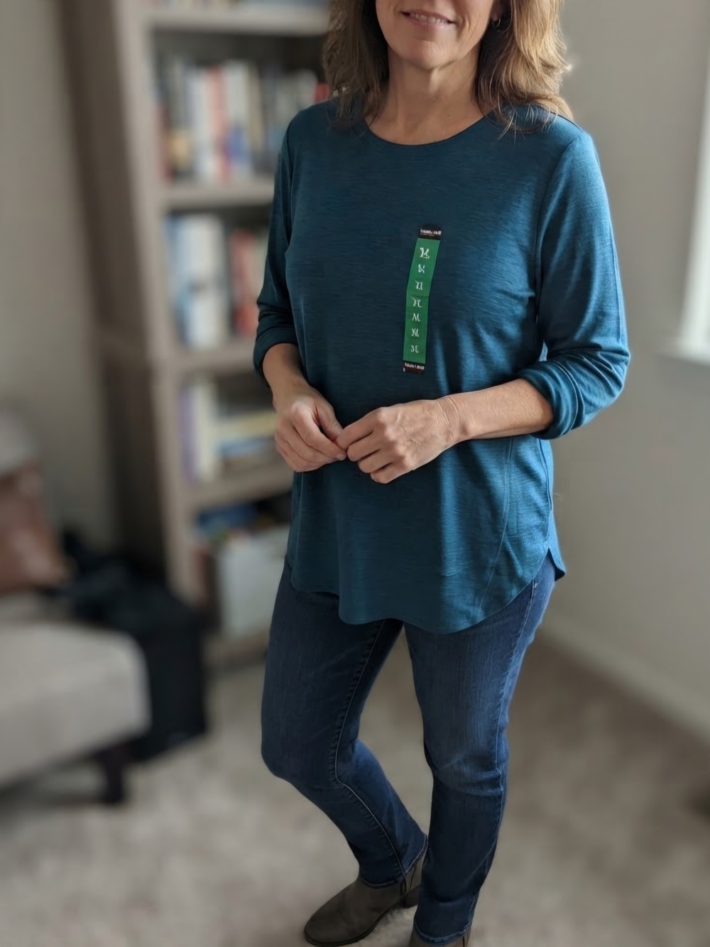 Kirkland Signature Women's Slub Cotton Crew Neck Long Sleeve Tee Blue XL 7771740